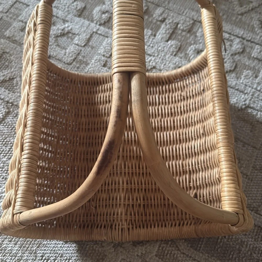Vintage rattan Wicker Magazine Holder carry all basket decor French style